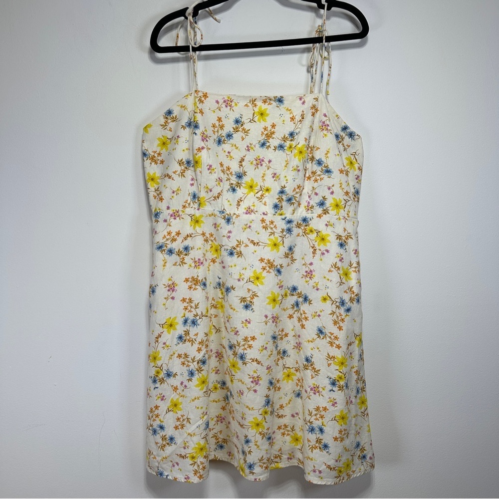 Old Navy Linen Blend Floral Sundress Tie Strap XL Summer Cottagecore Vacation